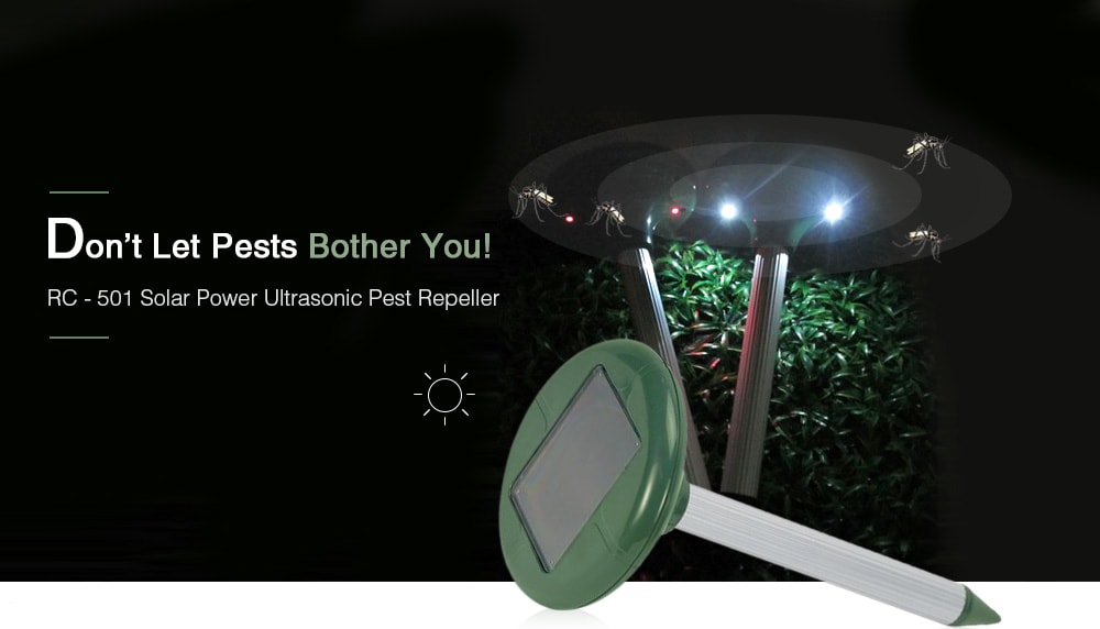 RC - 501 Solar Power Ultrasonic Sonic Gopher Mole Snake Mouse Pest Repeller Repellent for Lawn Garden Yards- Green