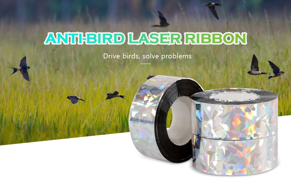Reflective Laser Anti-bird Ribbon Animal Repellent Tape- Silver 150 feet
