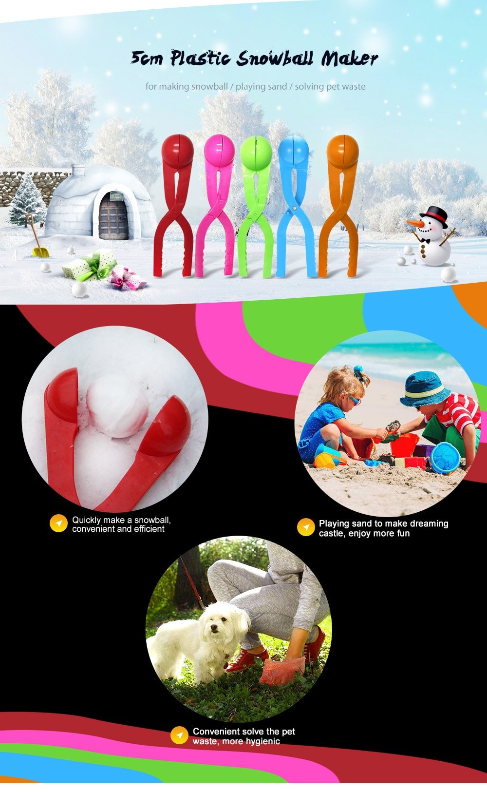 Funny Plastic Snowball Maker Scoop Tool for Winter Games Props- Colormix
