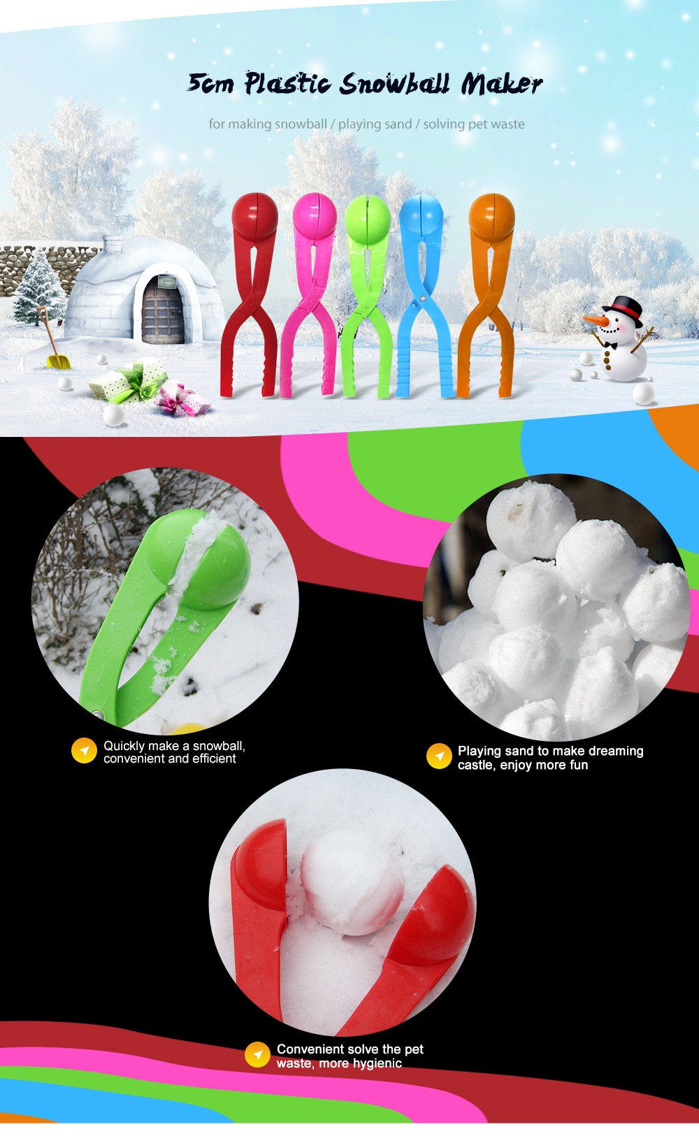 Funny Plastic Snowball Maker Scoop Tool for Winter Games Props- Colormix