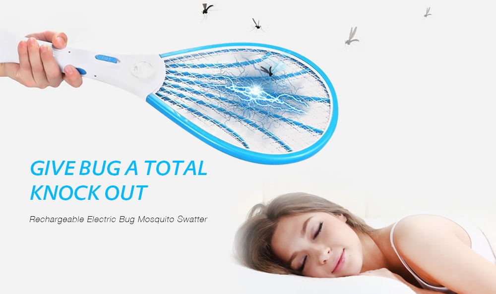Rechargeable Electric Bug Mosquito Swatter with LED Lamp- Green