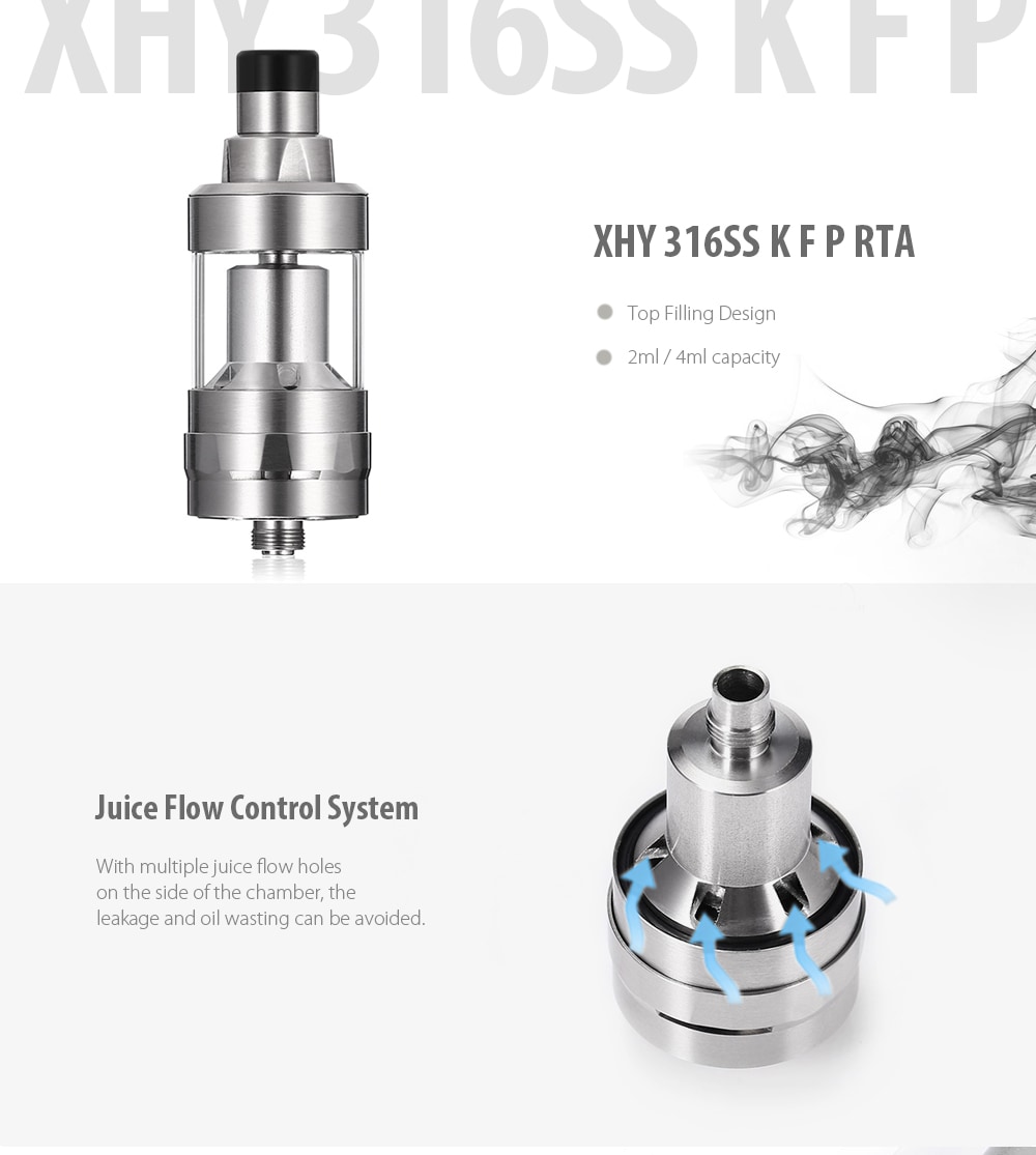 XHY 316SS K F P RTA with Top Filling / 2ml / 4ml for E Cigarette - Stainless Steel