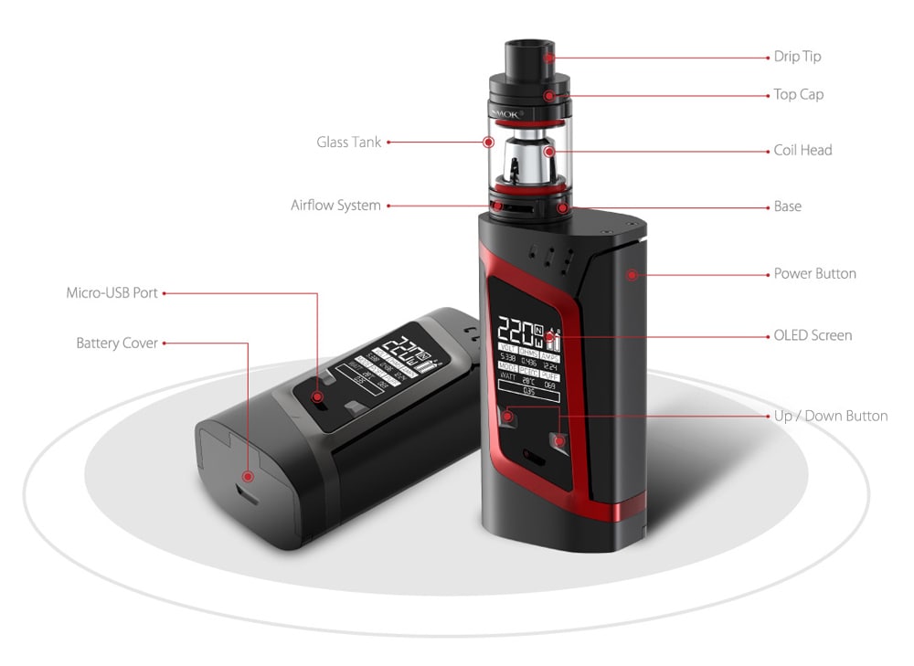 RHA 220W Alien Kit with 200 - 600F / 100 - 315C TC Box Mod / 3.0ml / 0.15ohm / 0.4ohm TFV8 Baby Tank Atomizer for E Cigarette- Black and Grey