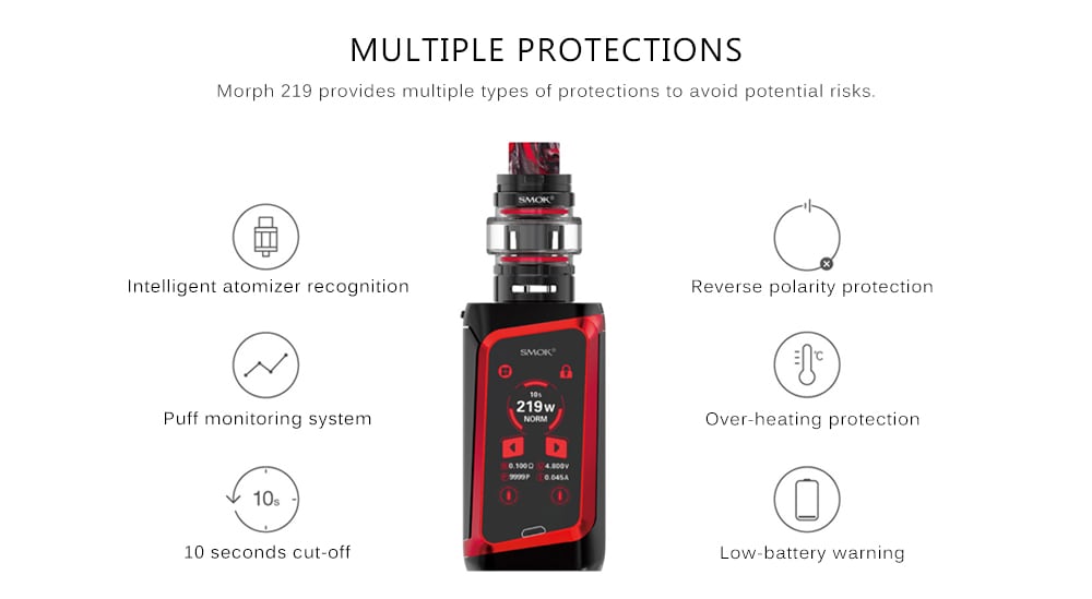 SMOK Morph 219 Touch Screen IQ-S Chip Various Modes 219W Mod Kits with TF219 Tank 6.0ml Standard Edition- Black