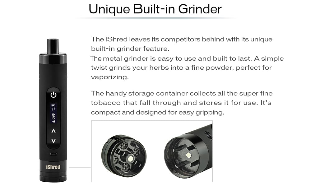 Yocan iShred Dry Herb Vaporizer Kit with Built-in 2600mAh Li-ion Battery- Black