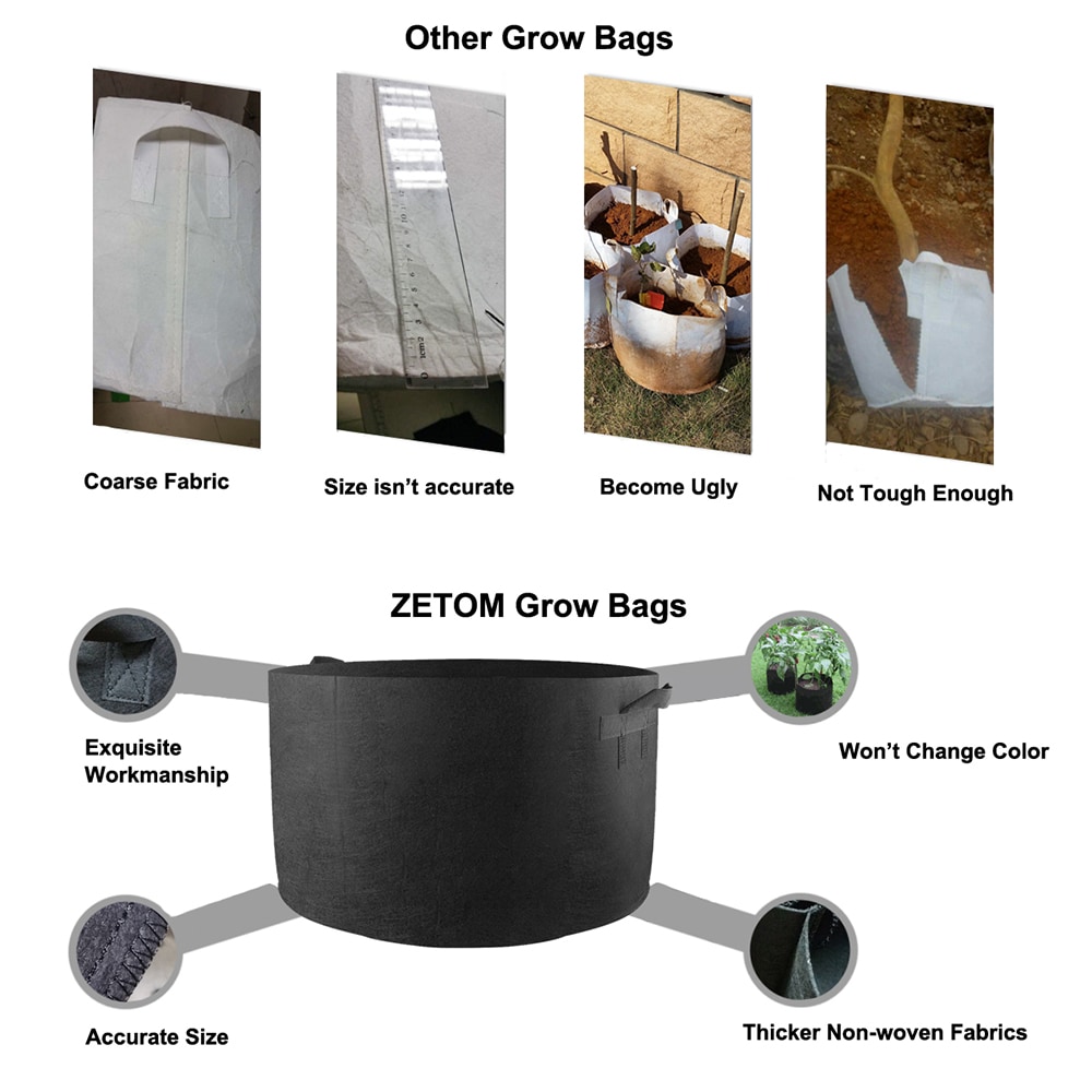 ZETOM Grow Bags, 20 Gallon Thickened Nonwoven Fabric Pots Nursery Garden Pots with Handles Plant Container- Black