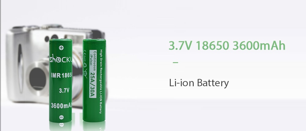 ShockLi IMR 18650 3600mAh High Drain 3.7V Rechargeable Battery Flat Top- 2PCS - Clover Green
