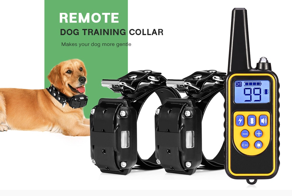 800m Waterproof Rechargeable Remote Control Dog Electric Training Collar with 2 Receivers- Black EU