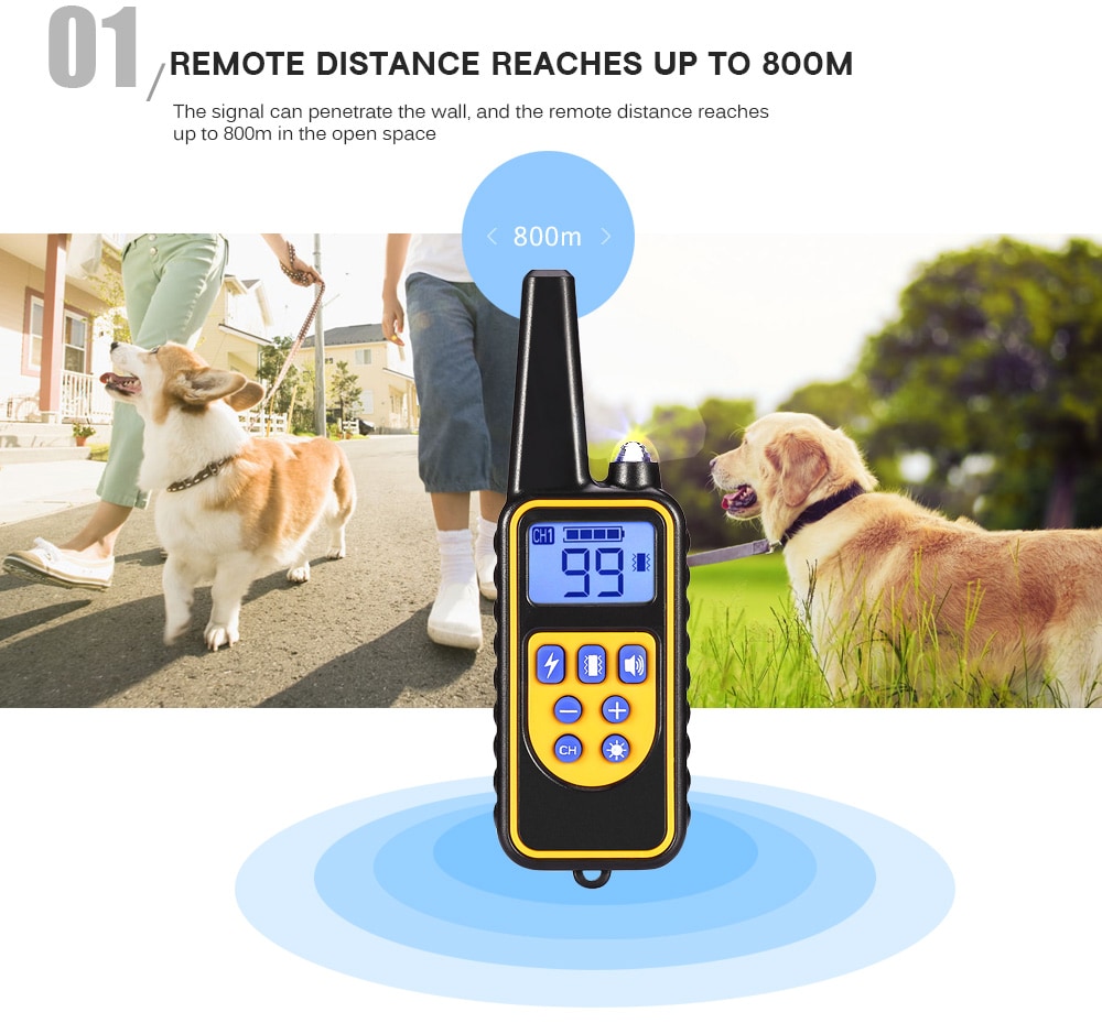 800m Waterproof Rechargeable Remote Control Dog Electric Training Collar with 2 Receivers- Black EU