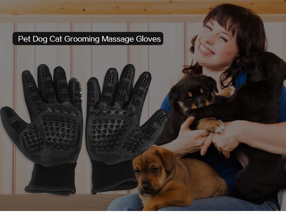 Pet Dog Cat Grooming Shower Massage Gloves- Black