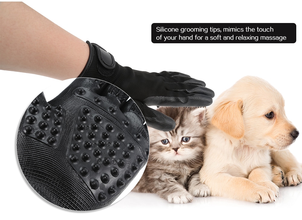 Pet Dog Cat Grooming Shower Massage Gloves- Black