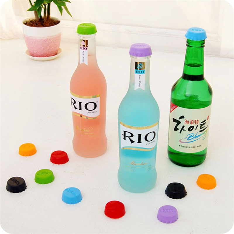 WS 3cm Beer Bottle Cap Silicone Colorful Wine Stoppers Leak Sealers 6PCS / Set - Colormix