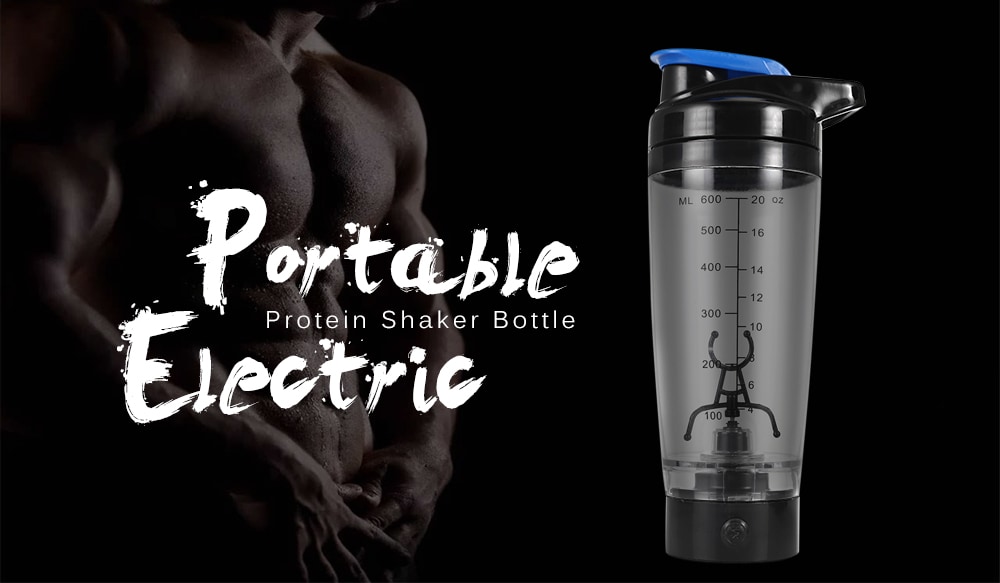 Portable Protein Shaker Bottle Automatic Mixing Cup Self Stirring Mug 600ml- Black and Blue