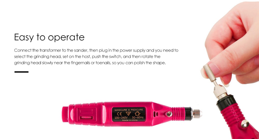 Portable Mini Nail Tool Electric Grinder Pen Type Toe Grinder Polish Remover- Rose Red EU Plug