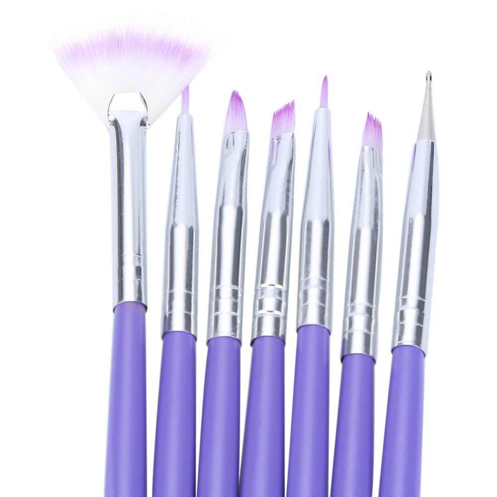 7pcs Purple Nail Design Brush Manicure for Painting Dot Tool- Purple