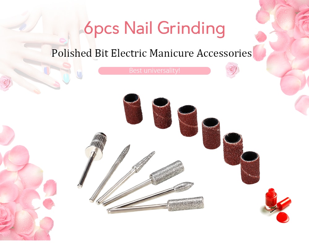 6pcs Electric Basic Bits Manicure Drills Accessories Polishing Tools- Silver