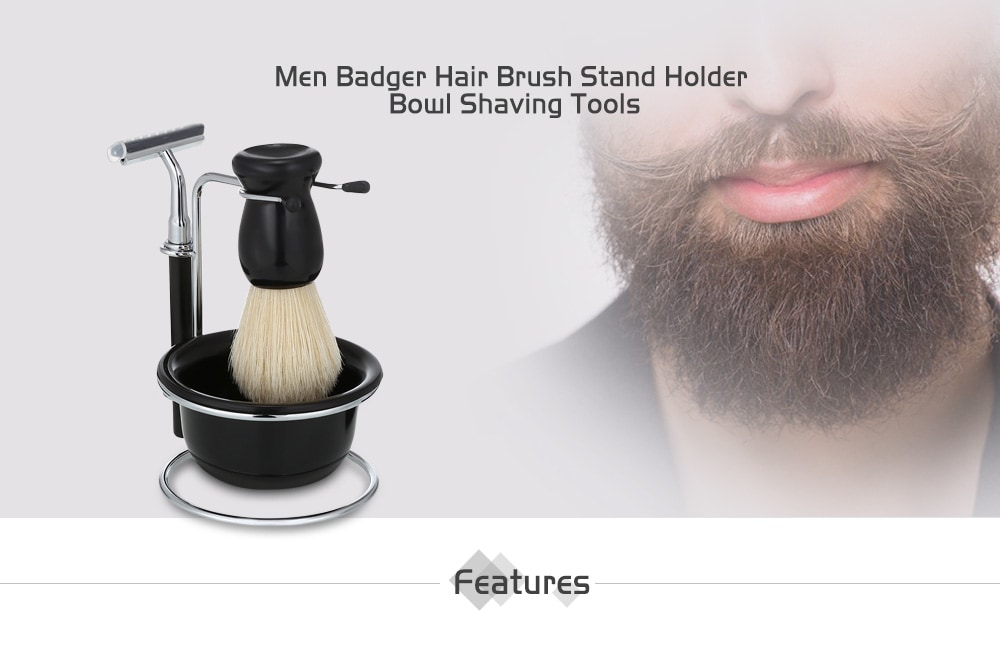 Men Shaving Badger Hair Brush Stand Holder Bowl Razor Facial Cleaning Accessories- 02#