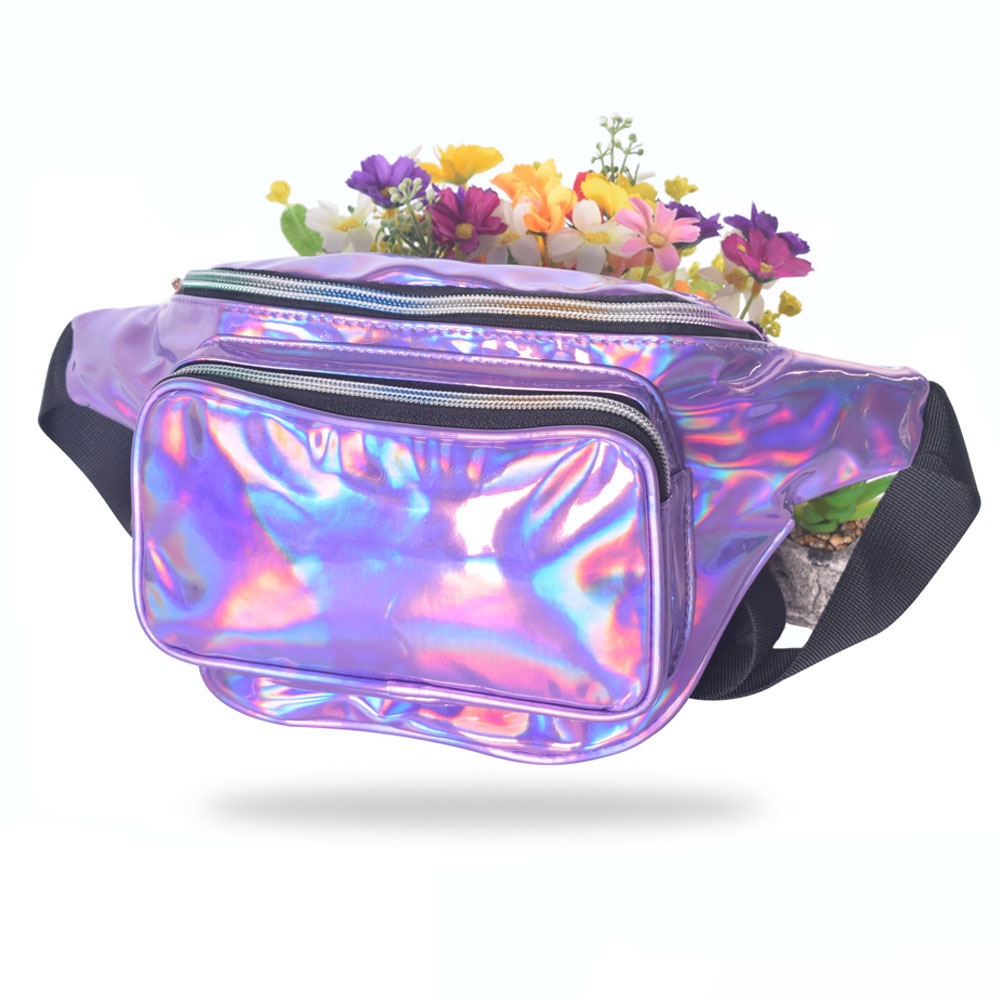 LOUIS JASON Travel Beach Shiny Raves Hip Fashion Hologram PVC Travel Waist Bags- Hot Pink
