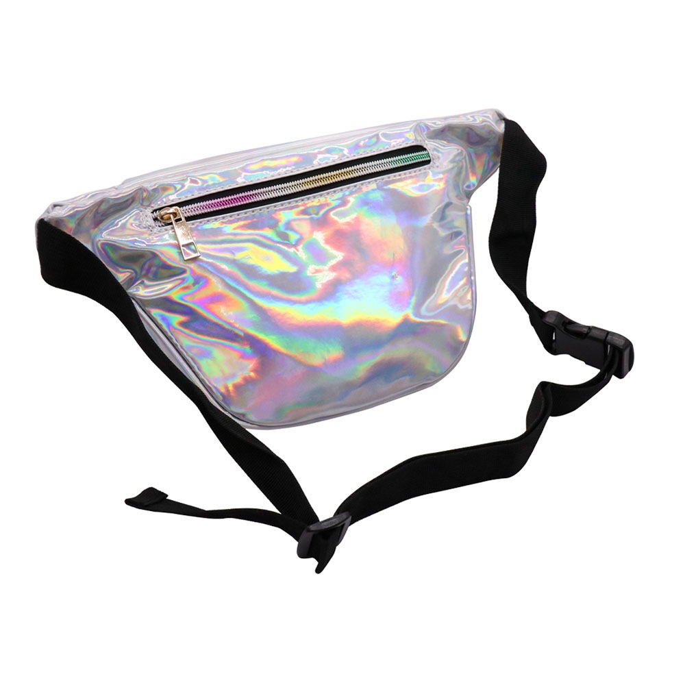 LOUIS JASON Travel Beach Shiny Raves Hip Fashion Hologram PVC Travel Waist Bags- Hot Pink