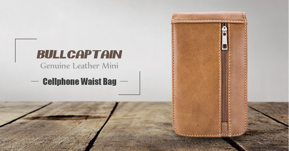 BULLCAPTAIN Fashion Genuine Leather Mini Cellphone Waist Bag- Dun