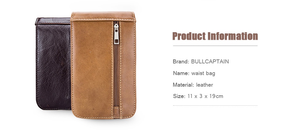 BULLCAPTAIN Fashion Genuine Leather Mini Cellphone Waist Bag- Dun