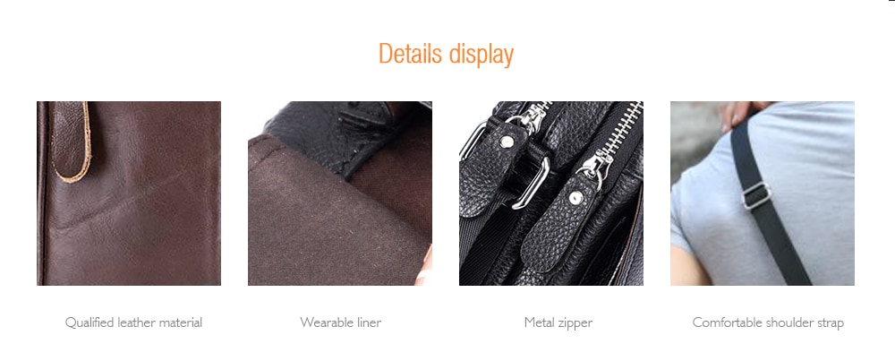 BULLCAPTAIN Casual Genuine Leather Shoulder Bag for Men - Black