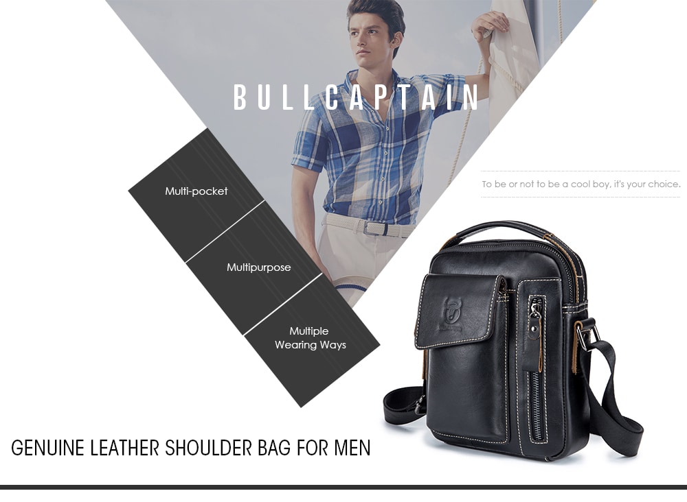 BULLCAPTAIN Genuine Leather Shoulder Bag for Men- Deep Brown