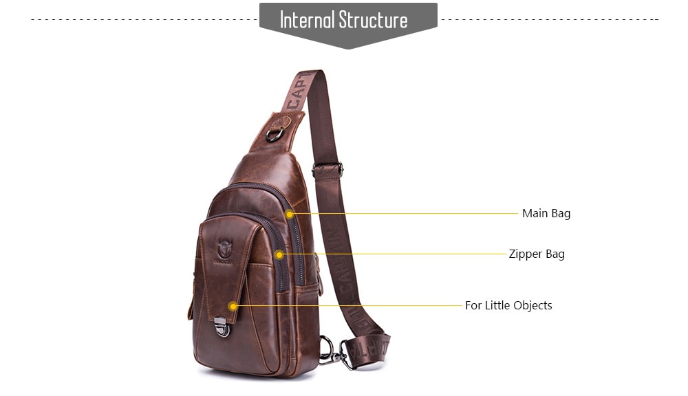 BULLCAPTAIN Men's One shoulder Crossbody Multi-function Sports and Leisure Chest Bag- Coffee
