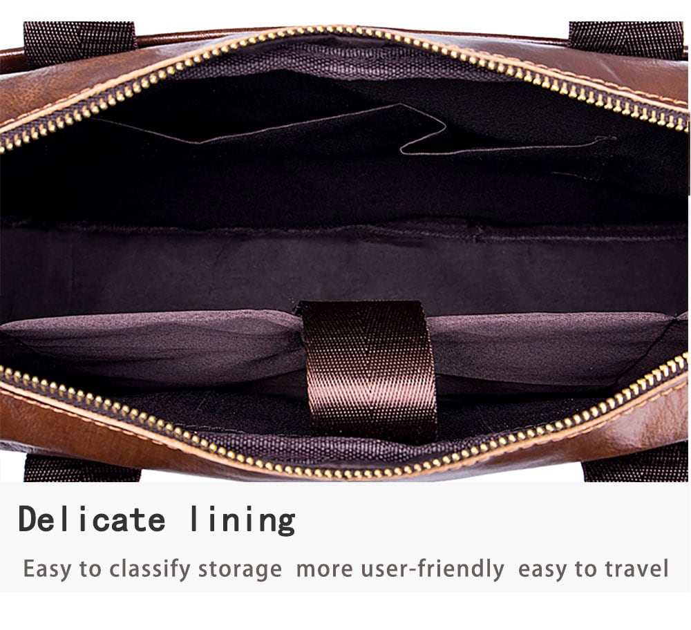 BULLCAPTAIN Men's Messenger Bag Leather Multifunction Portable Briefcase- Brown