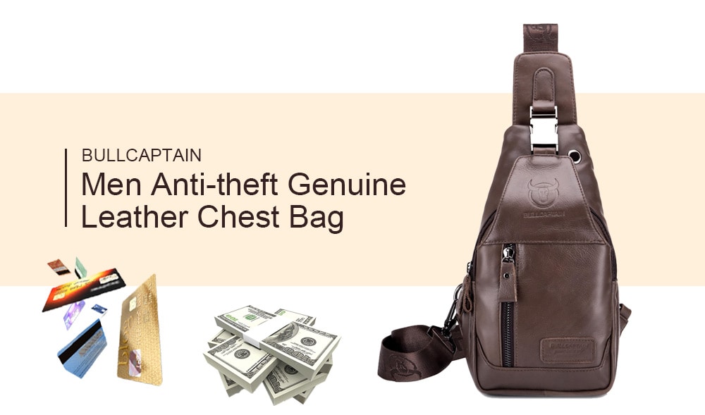 BULLCAPTAIN Anti-theft Leather Chest Bag for Men - Coffee