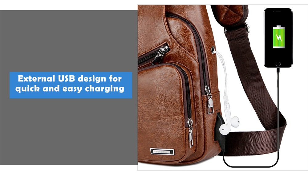 USB Charging Chest Bag Casual Fashion - Camel brown