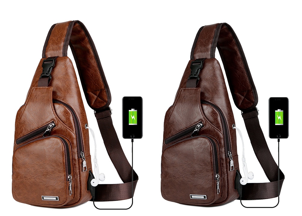 USB Charging Chest Bag Casual Fashion - Camel brown