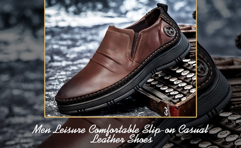Men Leisure Comfortable Slip-on Casual Leather Shoes- Black EU 38