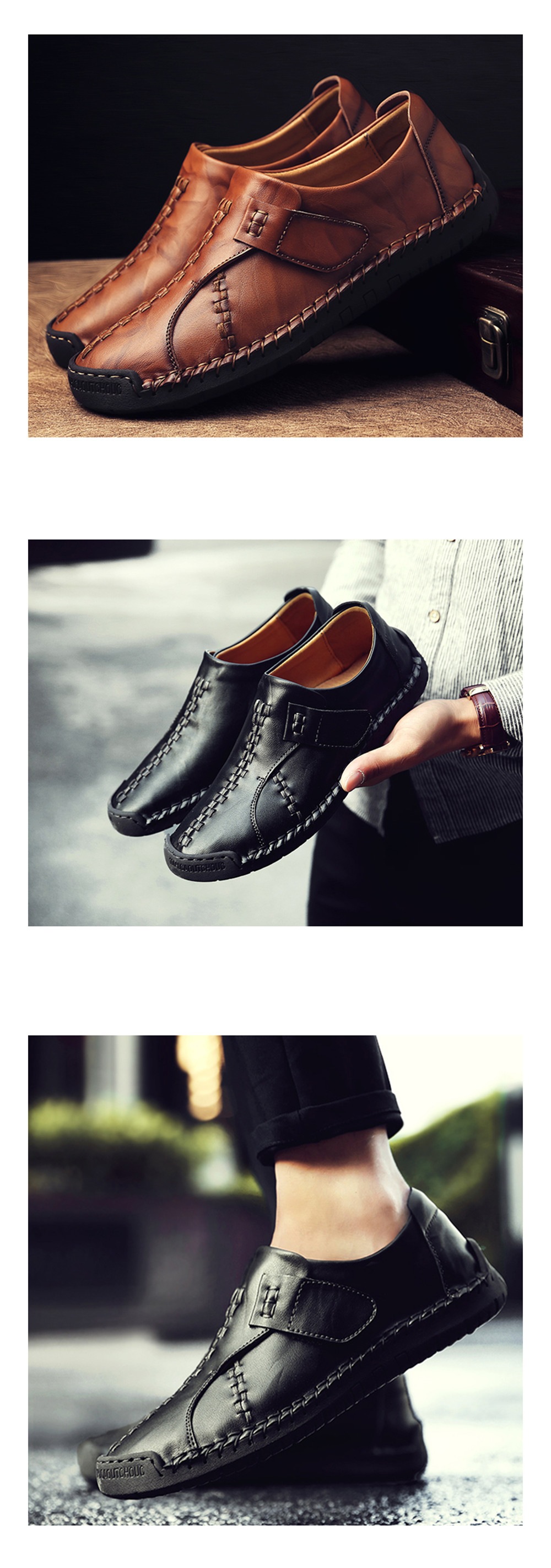 Loafers High Quality Casual Shoes Men Design Sneakers Men Genuine Leather- Jet Black EU 42