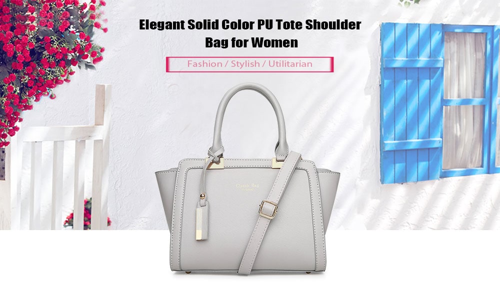 Elegant Solid Color PU Tote Shoulder Bag for Women- Black