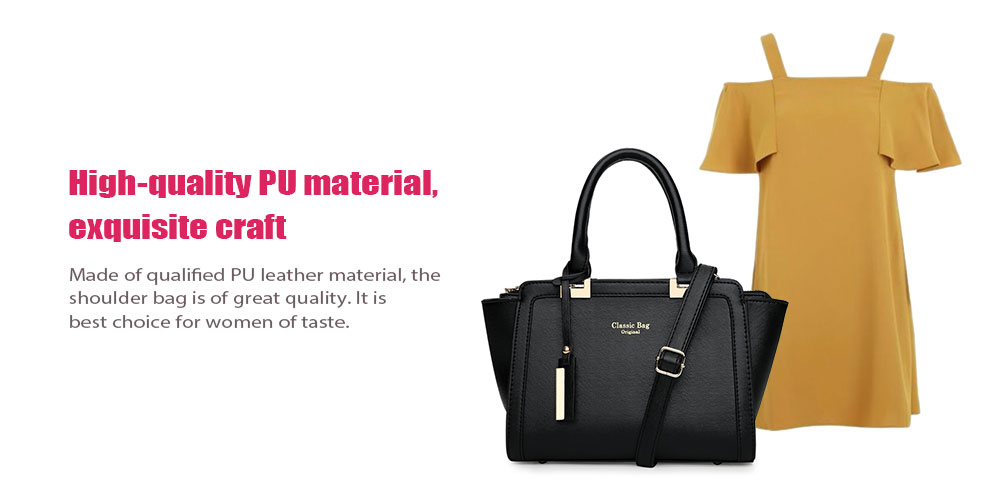 Elegant Solid Color PU Tote Shoulder Bag for Women- Black