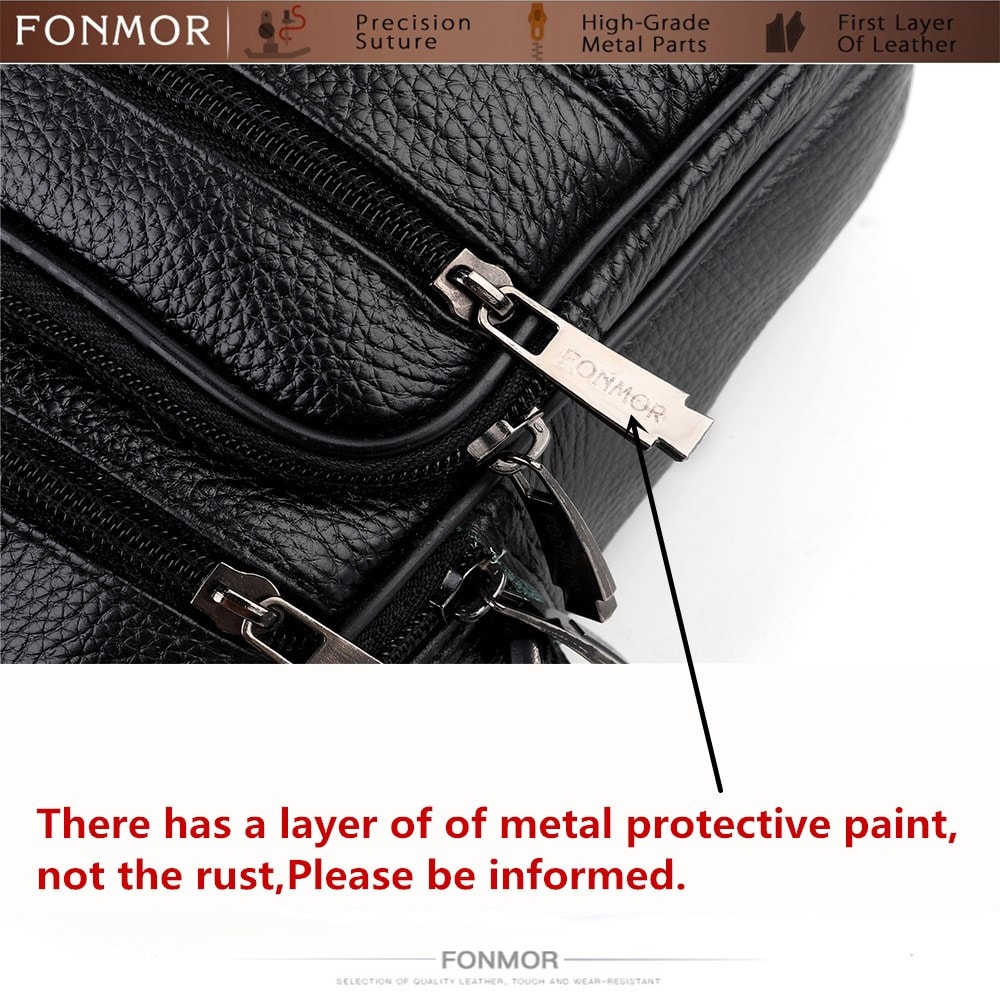 Fonmor Big Tote Bag for Men Business Causal Genuine Leather Briefcase Travel- Black