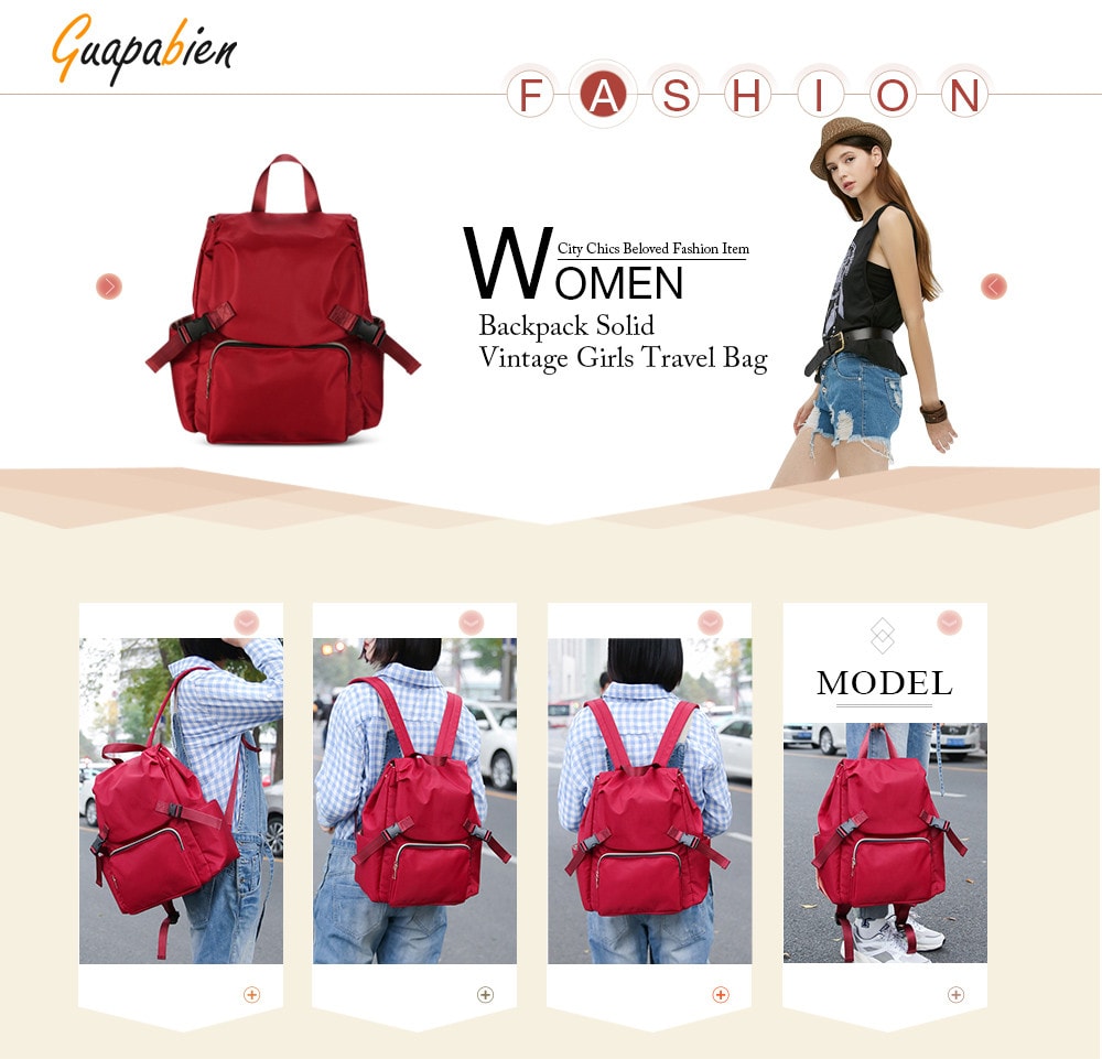 Guapabien Women Backpack Girls Travel Bag Vintage Daypack- Red
