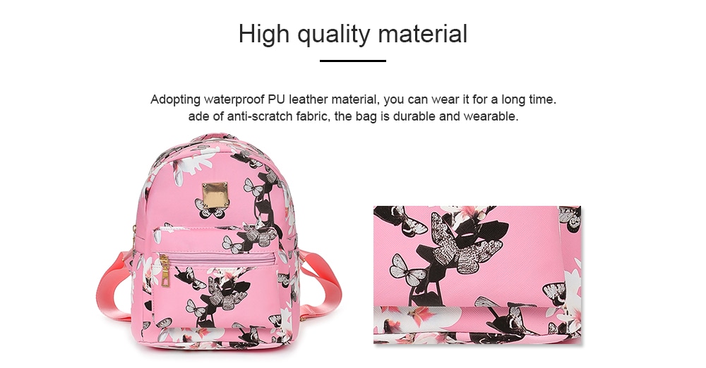 Woman Leisure Butterfly Flower Printed Strap Backpack- Pink