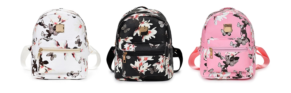 Woman Leisure Butterfly Flower Printed Strap Backpack- Pink