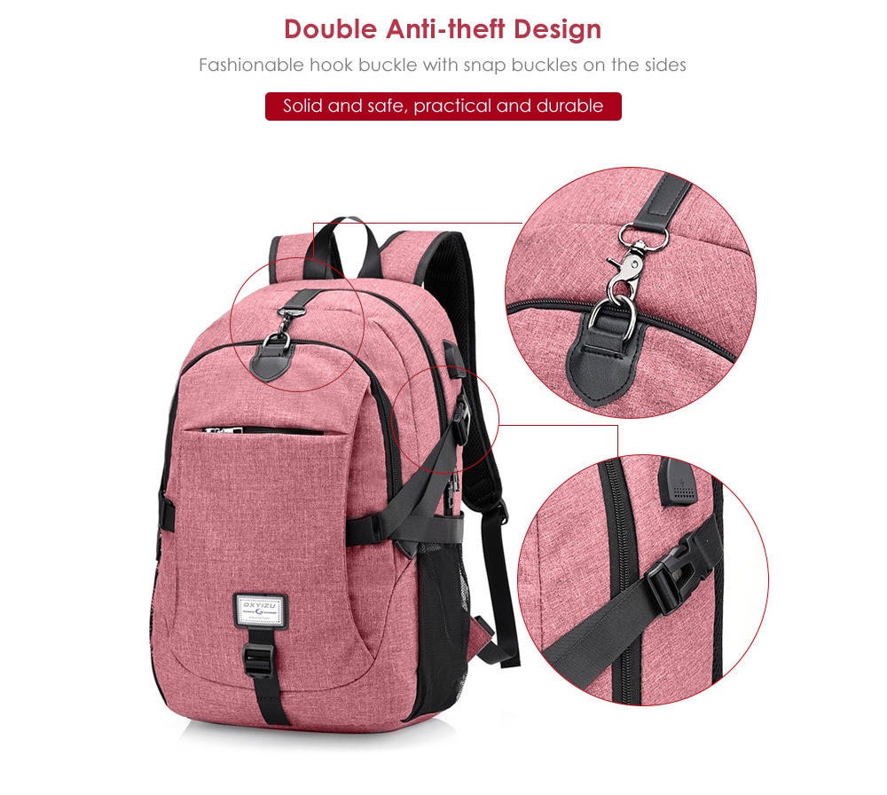 Men Canvas Casual Travel Backpack with USB Charge Port- Pink