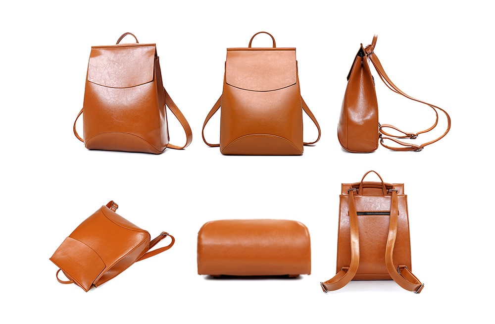 Portable PU Leather Backpack- Brown