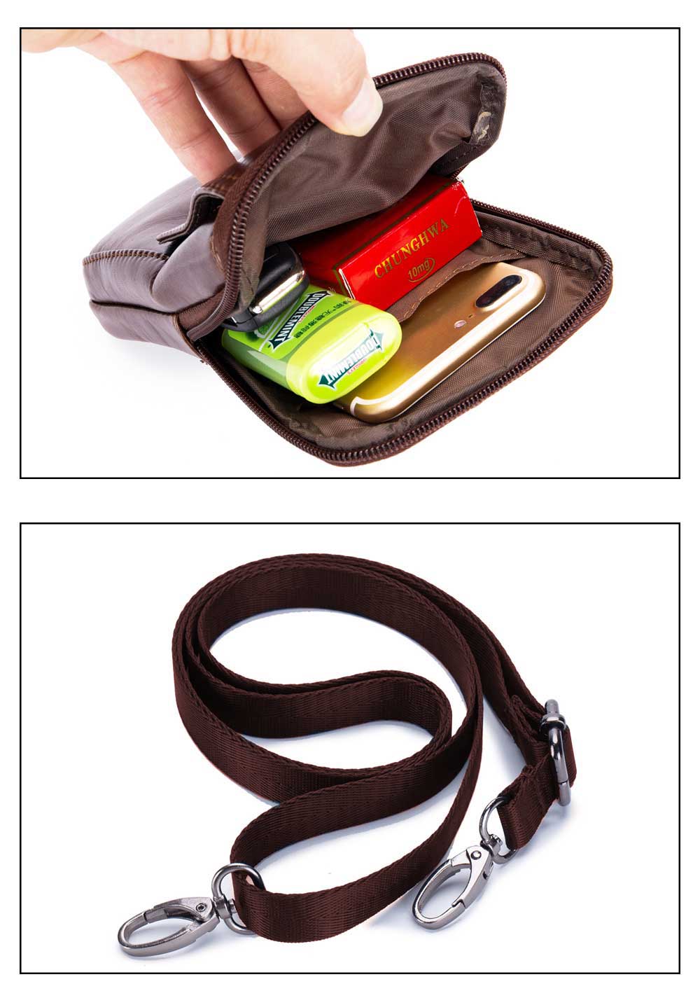 Genuine Leather Men's Waist Packs Phone Pouch Bags- Coffee