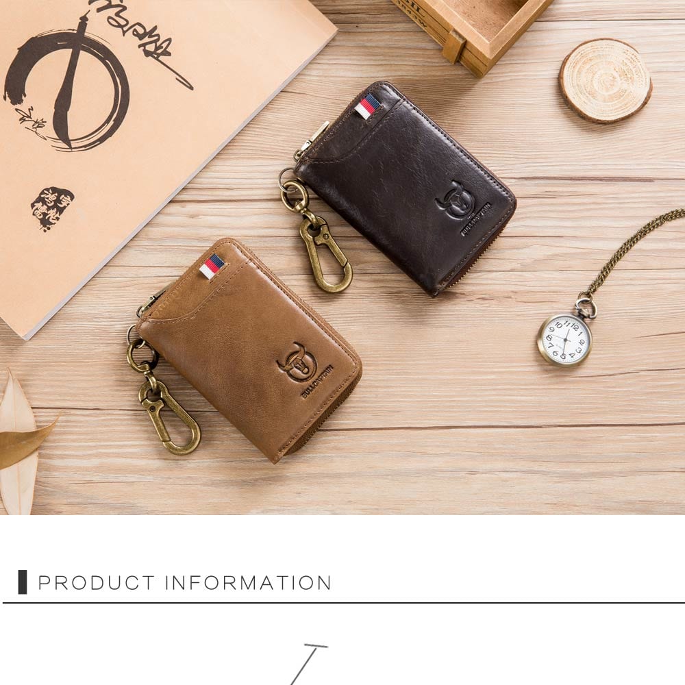 BULLCAPTAIN Leather Men's Leisure Multi-Functional Key Bag Leisure Card Set- Deep Coffee