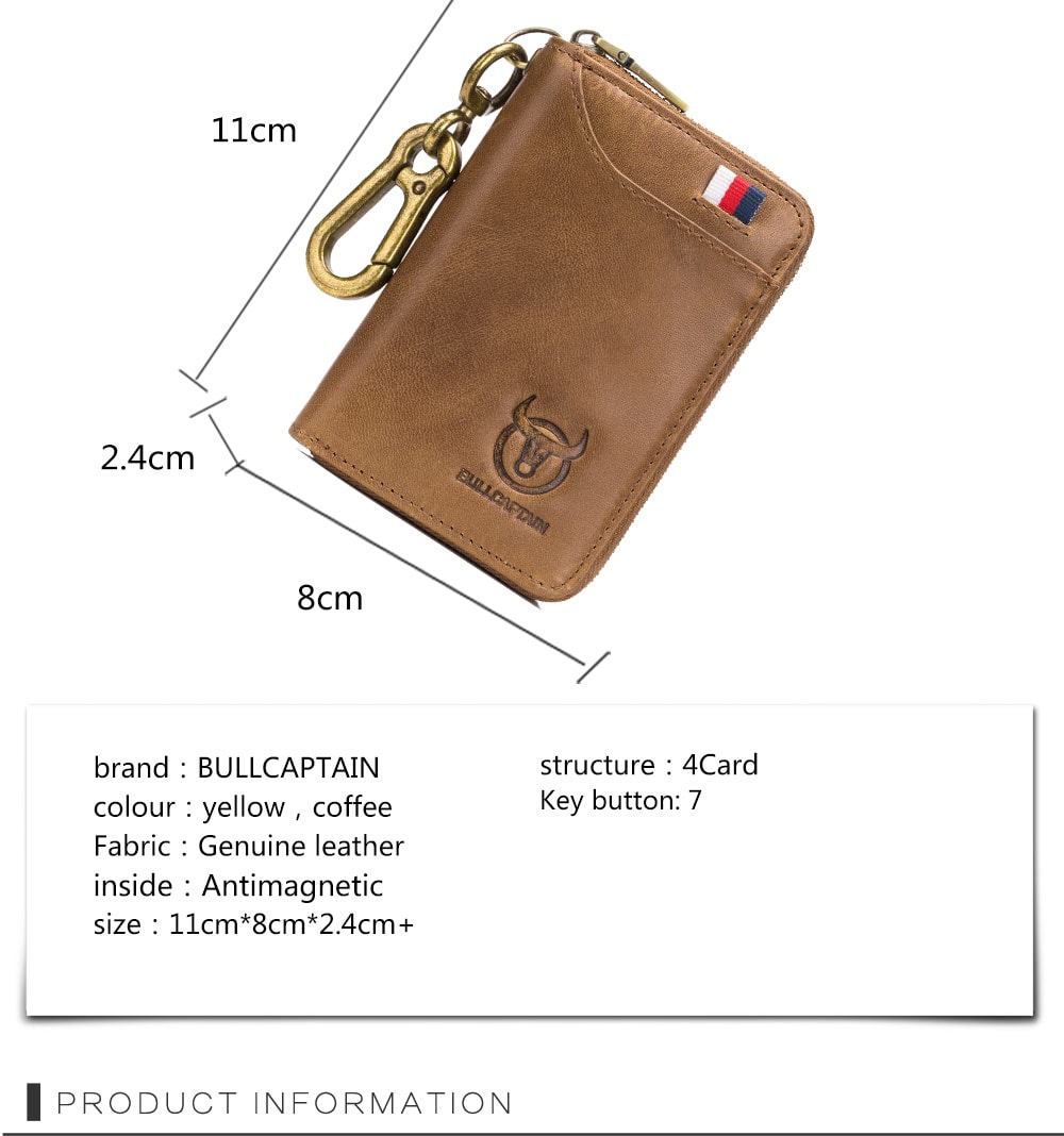 BULLCAPTAIN Leather Men's Leisure Multi-Functional Key Bag Leisure Card Set- Deep Coffee