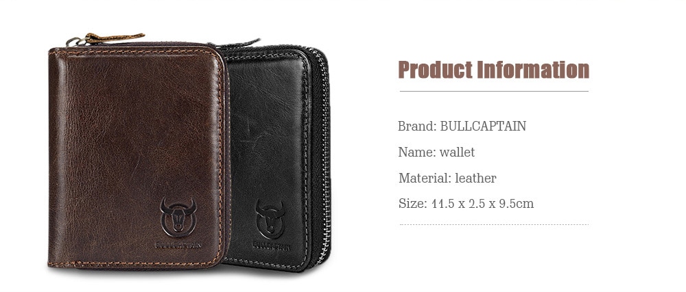 BULLCAPTAIN Leisure Genuine Leather Wallet Card Holder for Men - Black