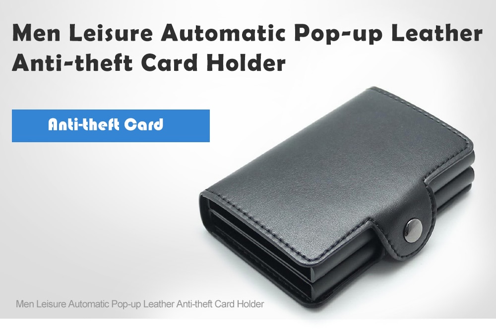 Men Leisure Card Holder Automatic Pop-up Leather Anti-theft- Cornflower Blue