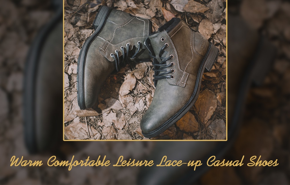 XPER Warm Comfortable Leisure Lace-up Casual Shoes for Men- Ash Gray EU 42