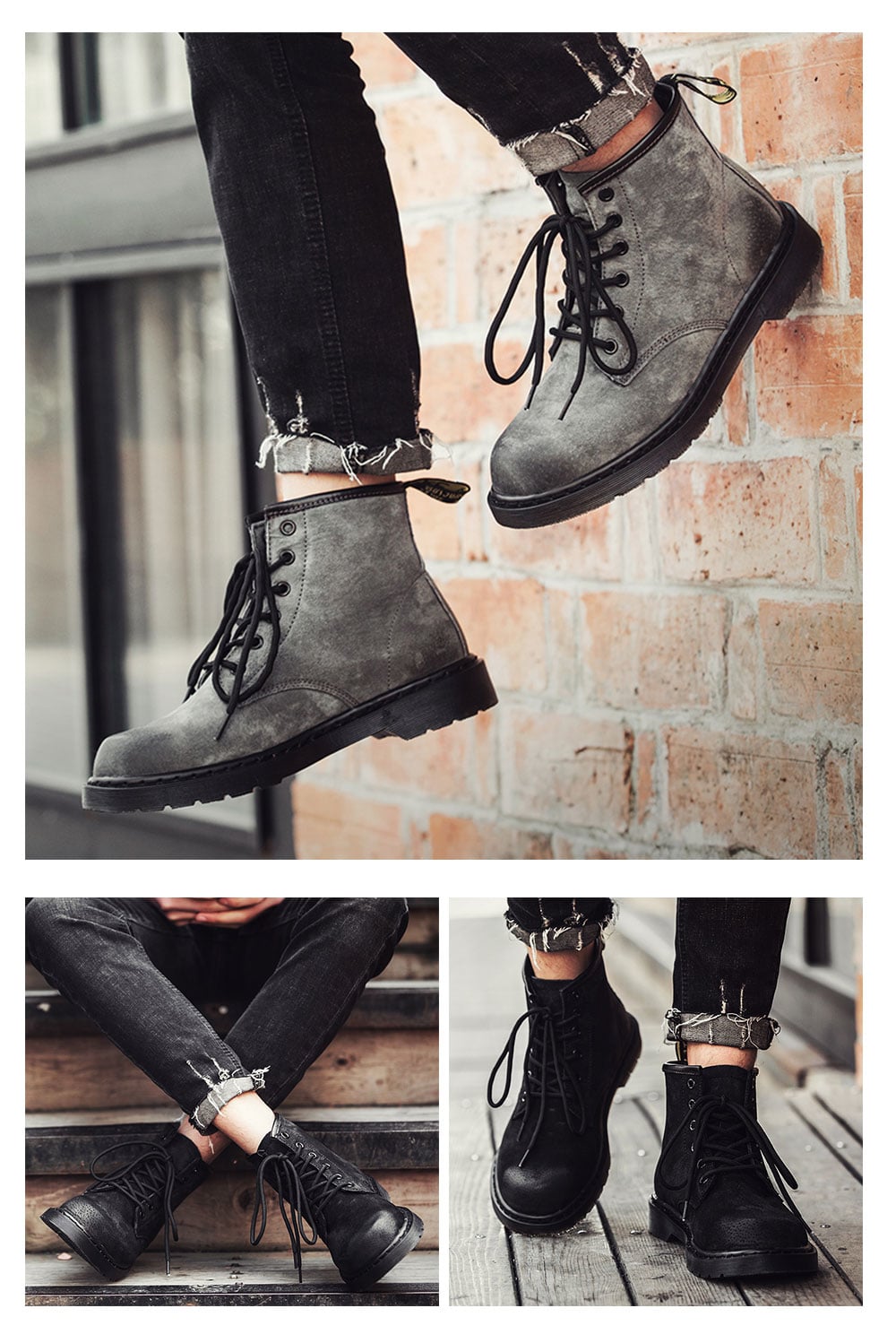 Stylish Lace-up High-top Wear-resistant Boots for Men- Gray EU 46