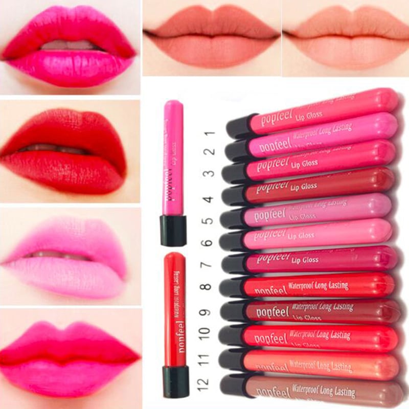 12pcs Elegant  Moisturizing Waterproof Long Lasting Liquid Lipstick Lipgloss- Colormix
